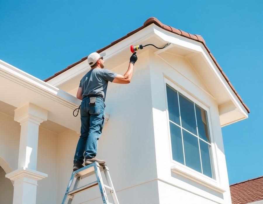 Painter finishing the exterior of a coastal Los Angeles home